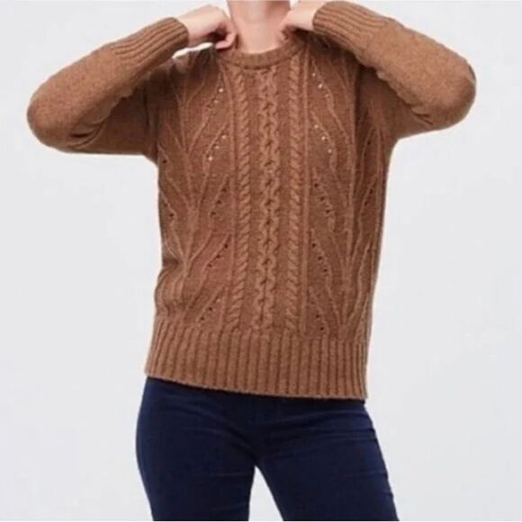 JCREW Cable Knit Merino Wool Alpaca Crewneck Sweater Tan Small - Picture 1 of 7